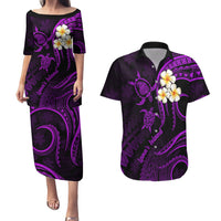 Polynesian Hawaii Couples Puletasi Dress and Hawaiian Shirt Lanai Islands with Pacific Plumeria Purple Vibe LT9 Purple - Polynesian Pride