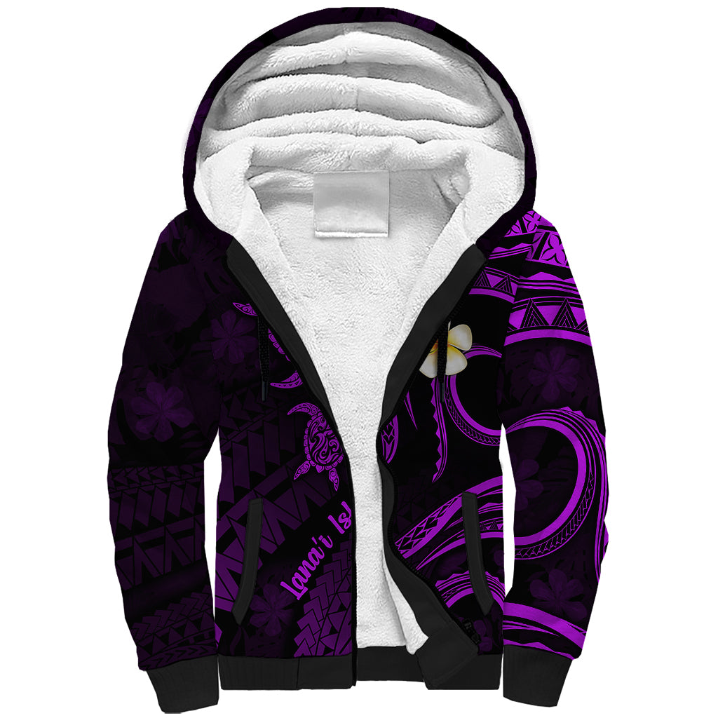 Polynesian Hawaii Sherpa Hoodie Lanai Islands with Pacific Plumeria Purple Vibe LT9 Unisex Purple - Polynesian Pride