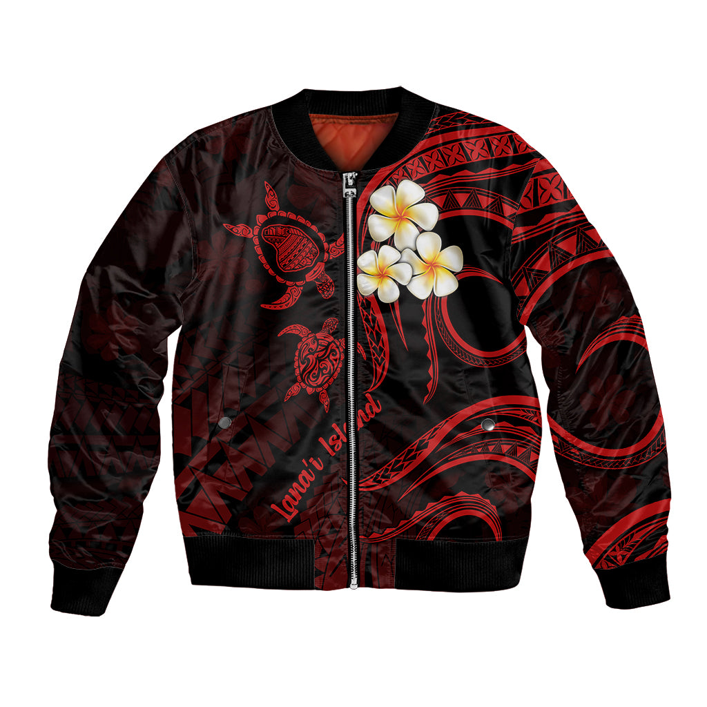 Polynesian Hawaii Bomber Jacket Lanai Islands with Pacific Plumeria Red Vibe LT9 Unisex Red - Polynesian Pride