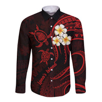 Polynesian Hawaii Long Sleeve Button Shirt Lanai Islands with Pacific Plumeria Red Vibe LT9 Unisex Red - Polynesian Pride