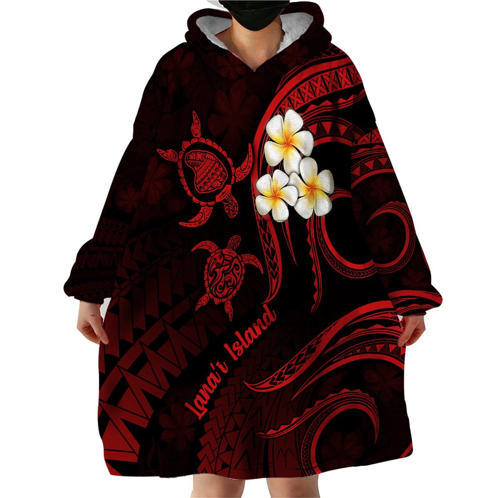 Polynesian Hawaii Wearable Blanket Hoodie Lanai Islands with Pacific Plumeria Red Vibe LT9 - Polynesian Pride