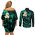 Polynesian Hawaii Couples Off Shoulder Short Dress and Long Sleeve Button Shirts Lanai Islands with Pacific Plumeria Turquoise Vibe LT9 - Polynesian Pride