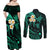 Polynesian Hawaii Couples Off Shoulder Maxi Dress and Long Sleeve Button Shirts Lanai Islands with Pacific Plumeria Turquoise Vibe LT9 - Polynesian Pride