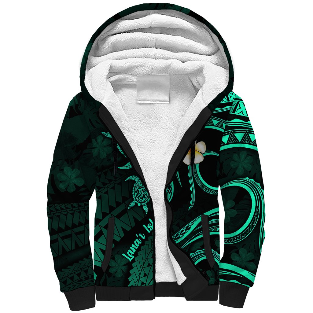 Polynesian Hawaii Sherpa Hoodie Lanai Islands with Pacific Plumeria Turquoise Vibe LT9 Unisex Turquoise - Polynesian Pride
