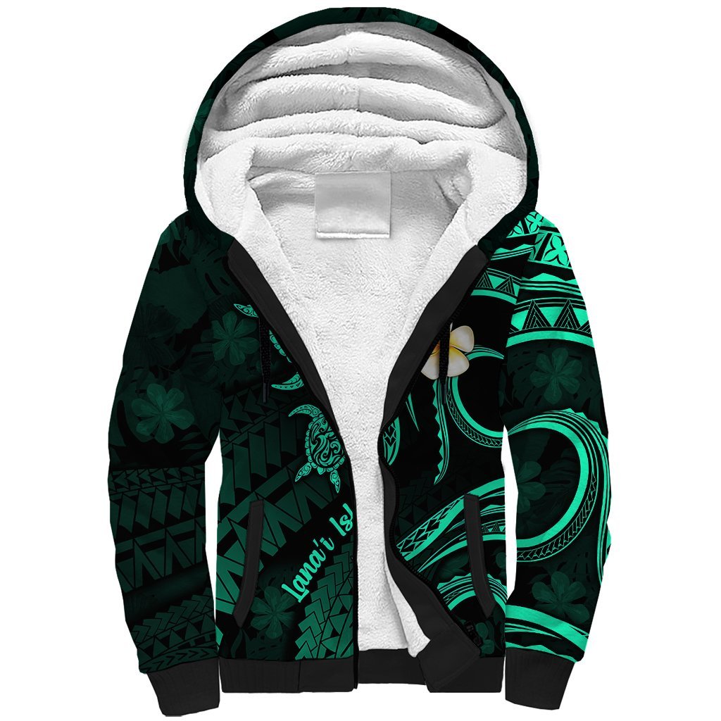 Polynesian Hawaii Sherpa Hoodie Lanai Islands with Pacific Plumeria Turquoise Vibe LT9 Unisex Turquoise - Polynesian Pride