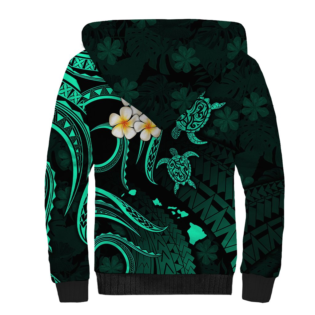 Polynesian Hawaii Sherpa Hoodie Lanai Islands with Pacific Plumeria Turquoise Vibe LT9 - Polynesian Pride
