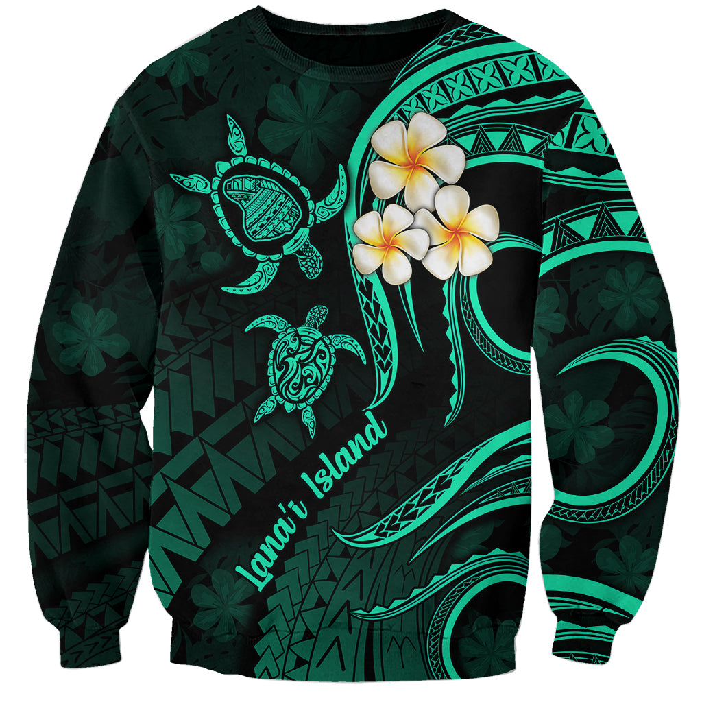 Polynesian Hawaii Sweatshirt Lanai Islands with Pacific Plumeria Turquoise Vibe LT9 Unisex Turquoise - Polynesian Pride