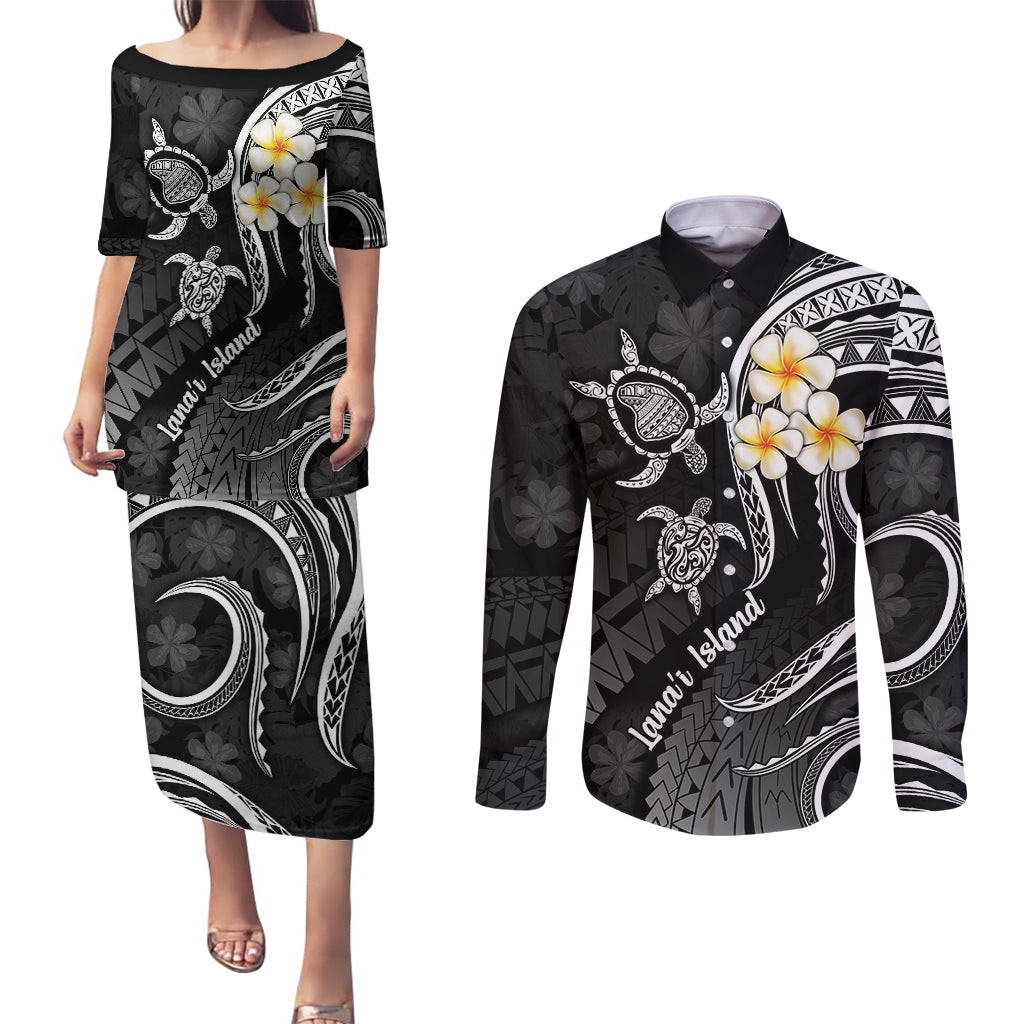 Polynesian Hawaii Couples Puletasi Dress and Long Sleeve Button Shirts Lanai Islands with Pacific Plumeria White Vibe LT9 White - Polynesian Pride