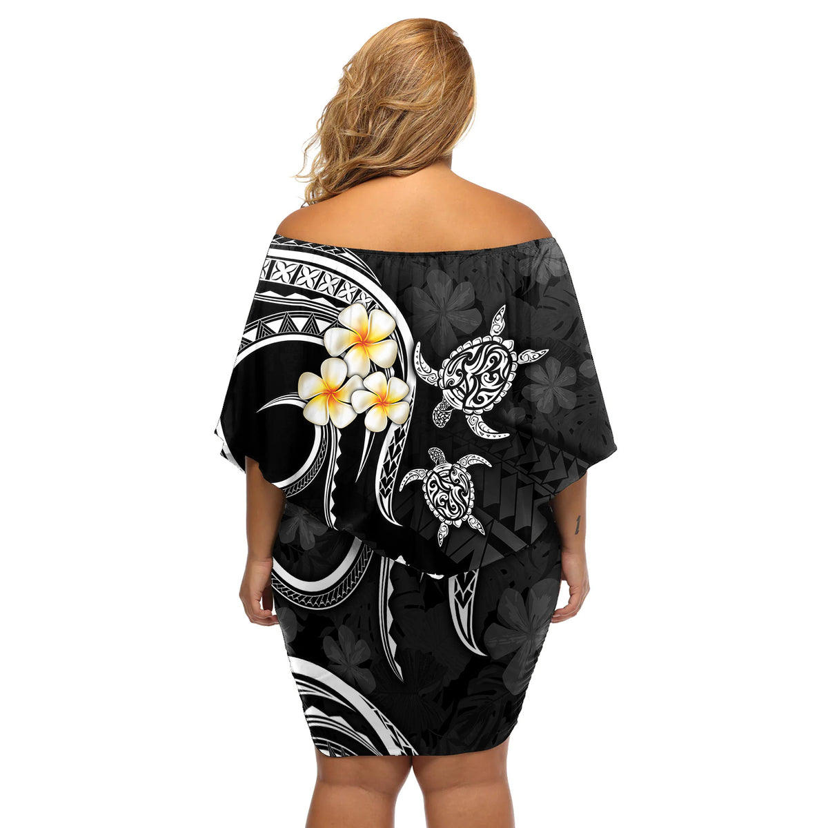 Polynesian Hawaii Off Shoulder Short Dress Lanai Islands with Pacific Plumeria White Vibe LT9 - Polynesian Pride