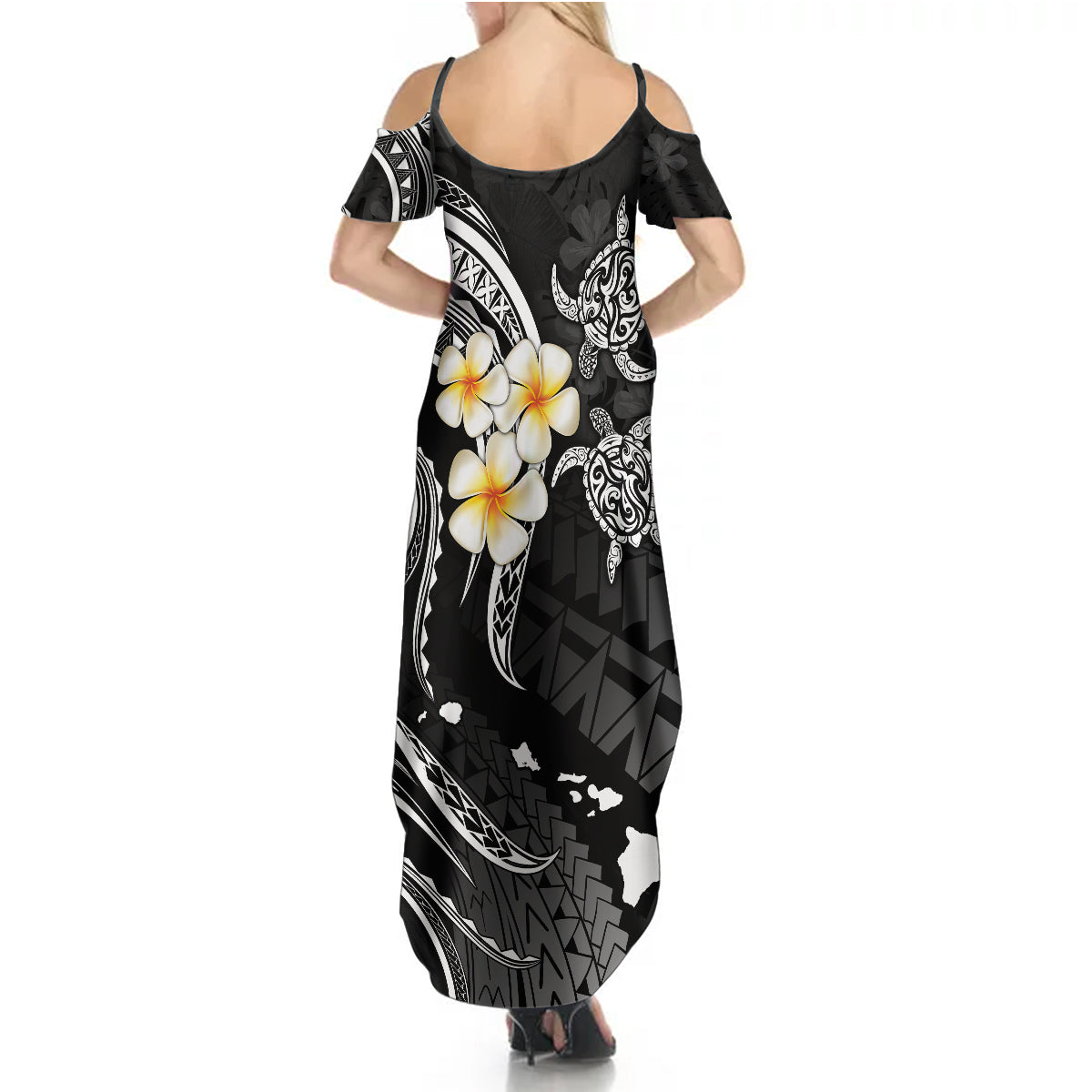 Polynesian Hawaii Summer Maxi Dress Lanai Islands with Pacific Plumeria White Vibe LT9 - Polynesian Pride