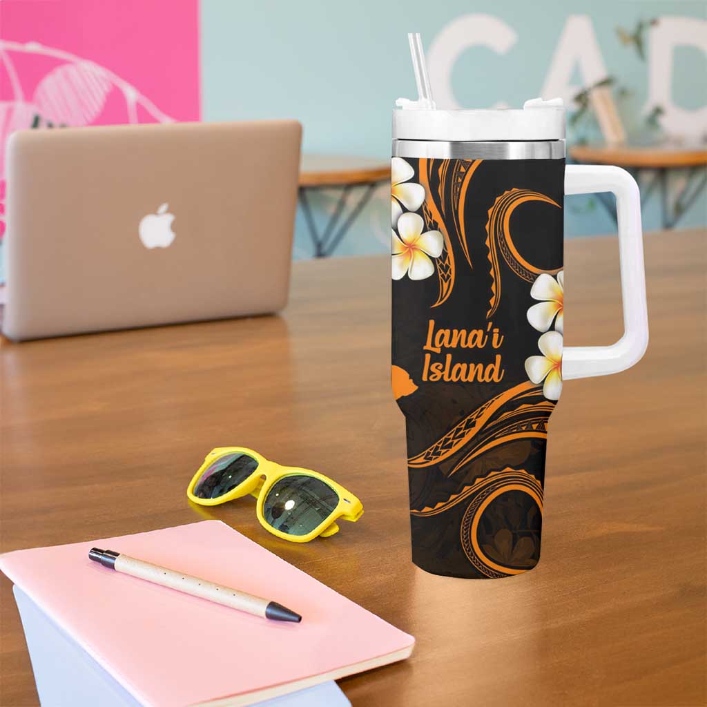 Hawaii Lanaʻi Islands Pacific Plumeria Tumbler With Handle Gold Polynesian Tattoo