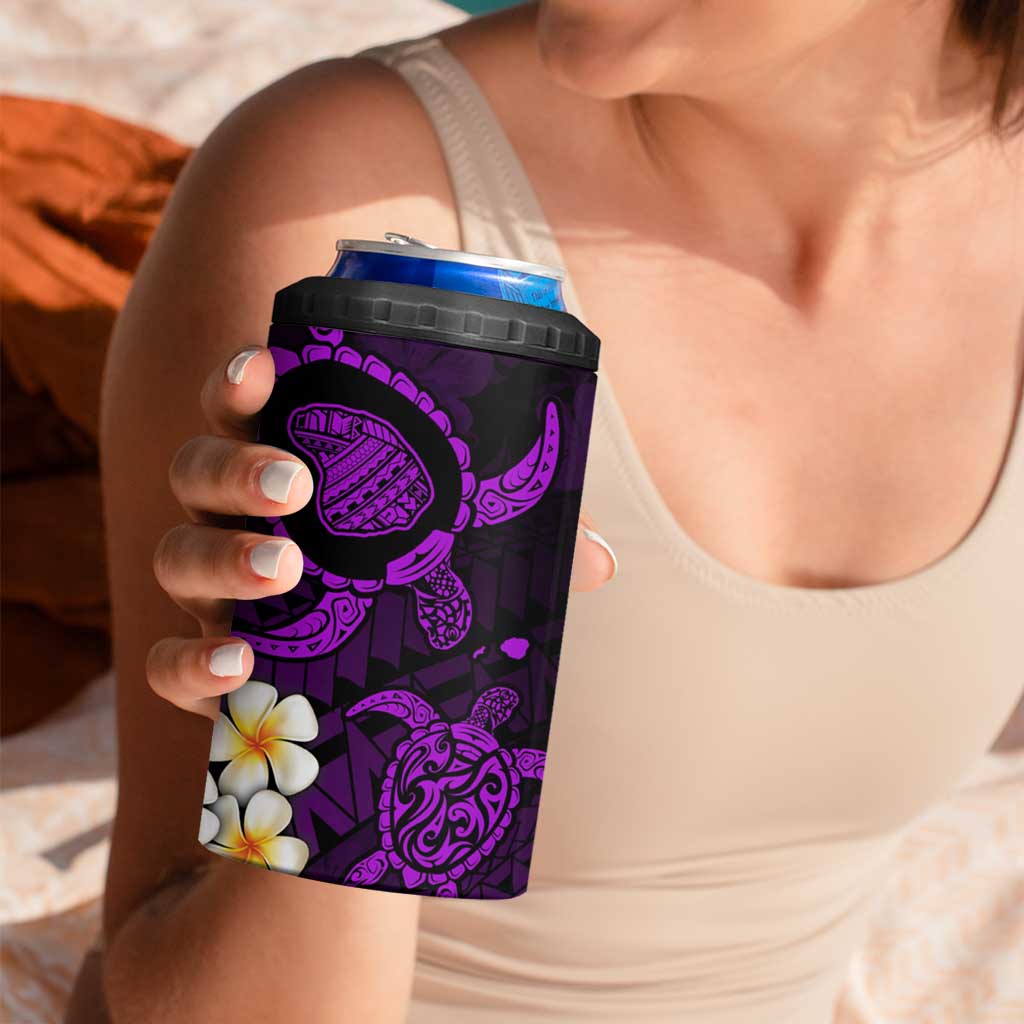Hawaii Lanaʻi Islands Pacific Plumeria 4 in 1 Can Cooler Tumbler Purple Polynesian Tattoo