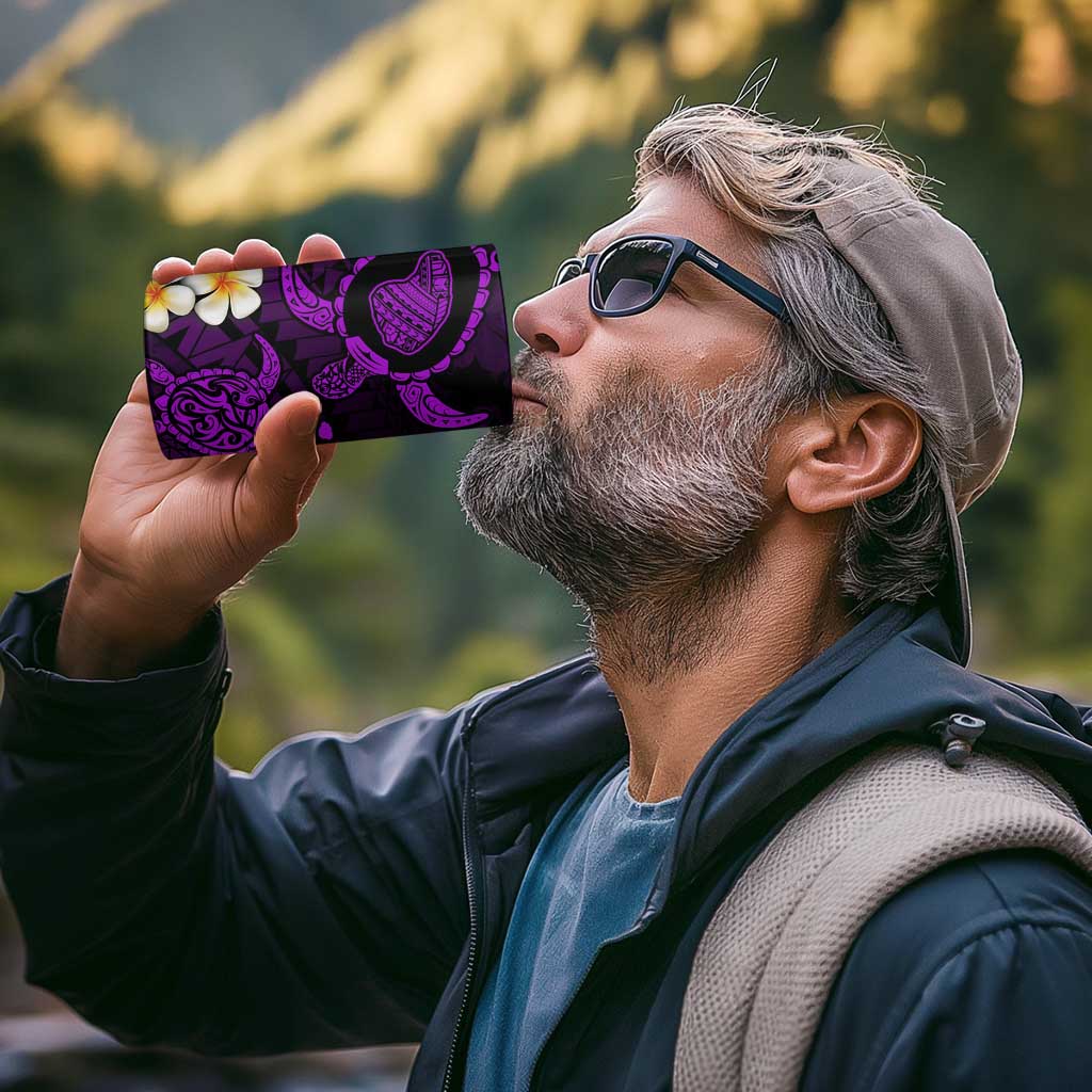 Hawaii Lanaʻi Islands Pacific Plumeria 4 in 1 Can Cooler Tumbler Purple Polynesian Tattoo