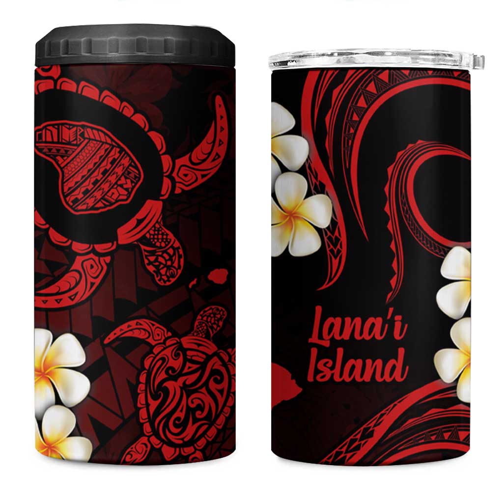 Hawaii Lanaʻi Islands Pacific Plumeria 4 in 1 Can Cooler Tumbler Red Polynesian Tattoo