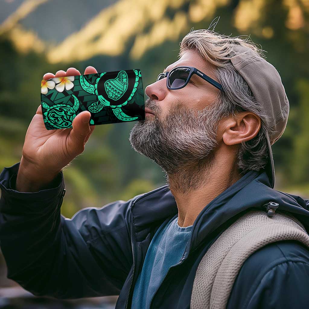 Hawaii Lanaʻi Islands Pacific Plumeria 4 in 1 Can Cooler Tumbler Turquoise Polynesian Tattoo