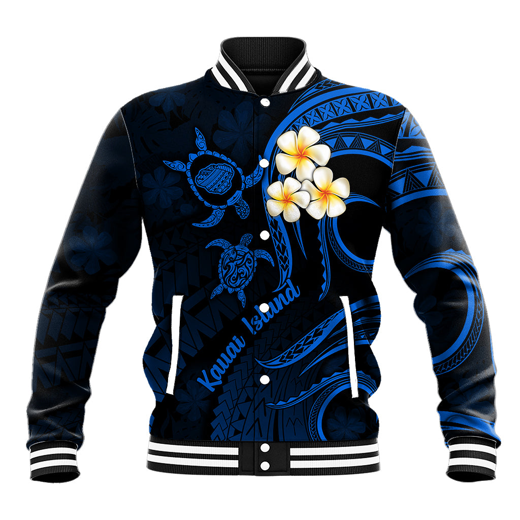 Hawaii Baseball Jacket Kauai Islands Polynesian Sunset Plumeria LT9 Unisex Blue - Polynesian Pride