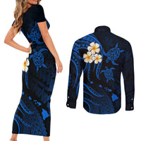 Hawaii Couples Short Sleeve Bodycon Dress and Long Sleeve Button Shirts Kauai Islands Polynesian Sunset Plumeria LT9 - Polynesian Pride