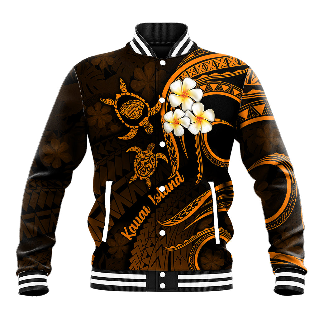 Hawaii Baseball Jacket Kauai Islands Polynesian Sunset Plumeria Gold Vibe LT9 Unisex Gold - Polynesian Pride