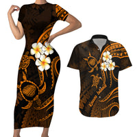 Hawaii Couples Short Sleeve Bodycon Dress and Hawaiian Shirt Kauai Islands Polynesian Sunset Plumeria Gold Vibe LT9 Gold - Polynesian Pride