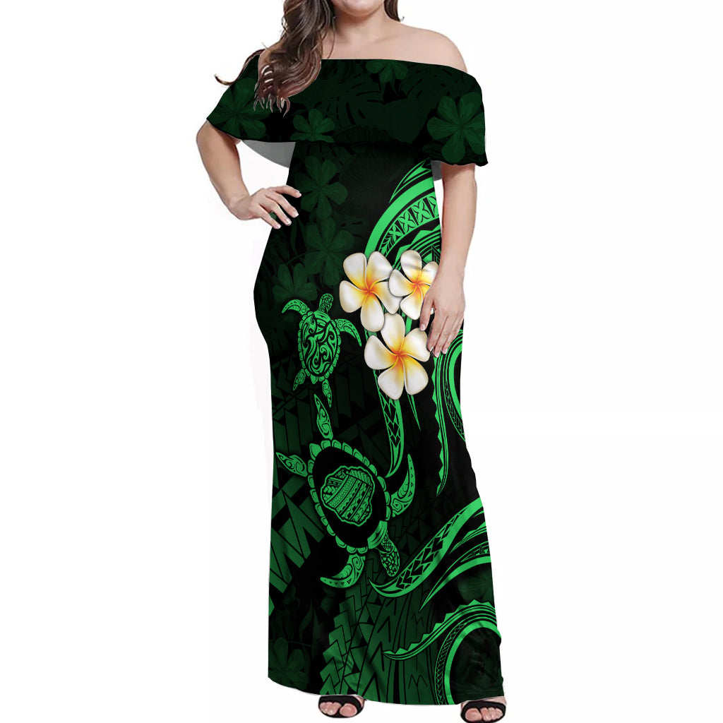 hawaiian off the shoulder maxi dress Hawaii Off Shoulder Maxi Dress Kauai Islands Polynesian Sunset Plumeri