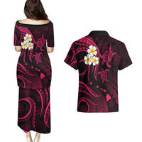 Hawaii Couples Puletasi Dress and Hawaiian Shirt Kauai Islands Polynesian Sunset Plumeria Pink Vibe LT9 - Polynesian Pride