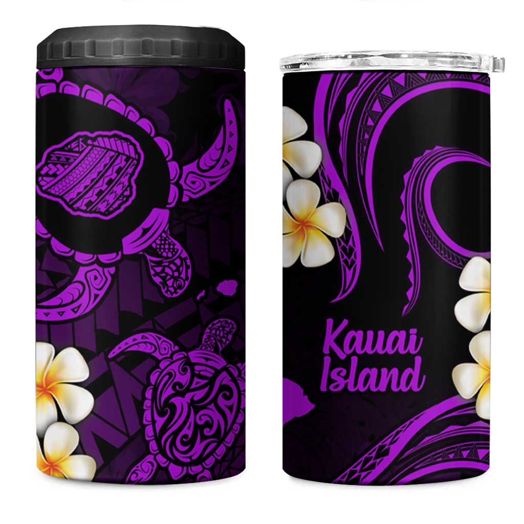 Hawaii Kauai Islands Pacific Plumeria 4 in 1 Can Cooler Tumbler Purple Polynesian Tattoo