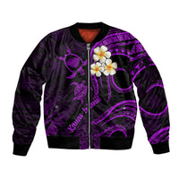 Polynesian Hawaii Sleeve Zip Bomber Jacket Kauai Islands with Pacific Plumeria Purple Vibe LT9 Unisex Purple - Polynesian Pride