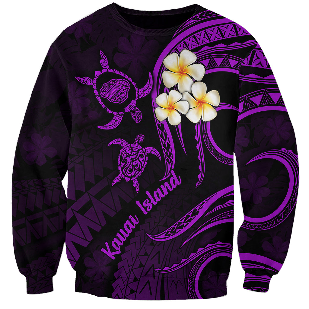 Polynesian Hawaii Sweatshirt Kauai Islands with Pacific Plumeria Purple Vibe LT9 Unisex Purple - Polynesian Pride