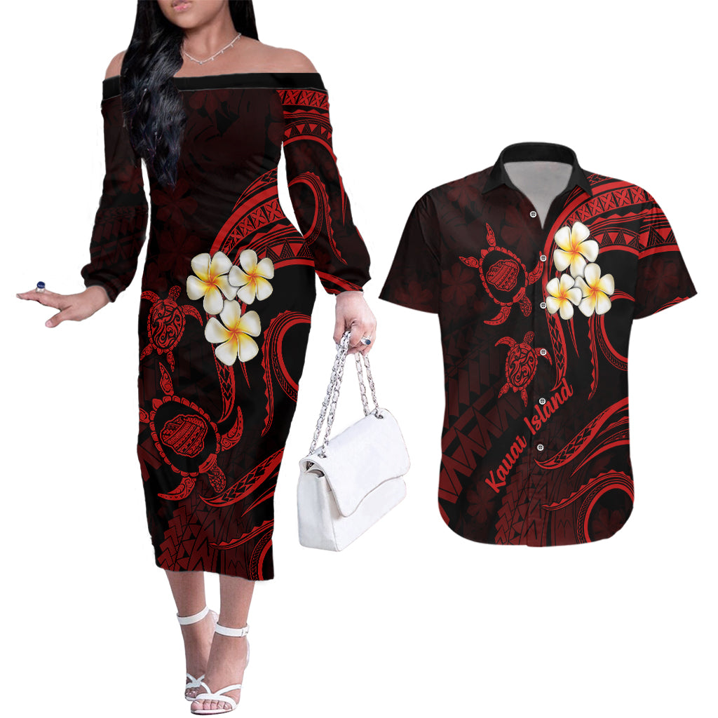 Polynesian Hawaii Couples Off The Shoulder Long Sleeve Dress and Hawai