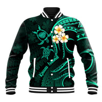 Polynesian Hawaii Baseball Jacket Kauai Islands with Pacific Plumeria Turquoise Vibe LT9 Unisex Turquoise - Polynesian Pride