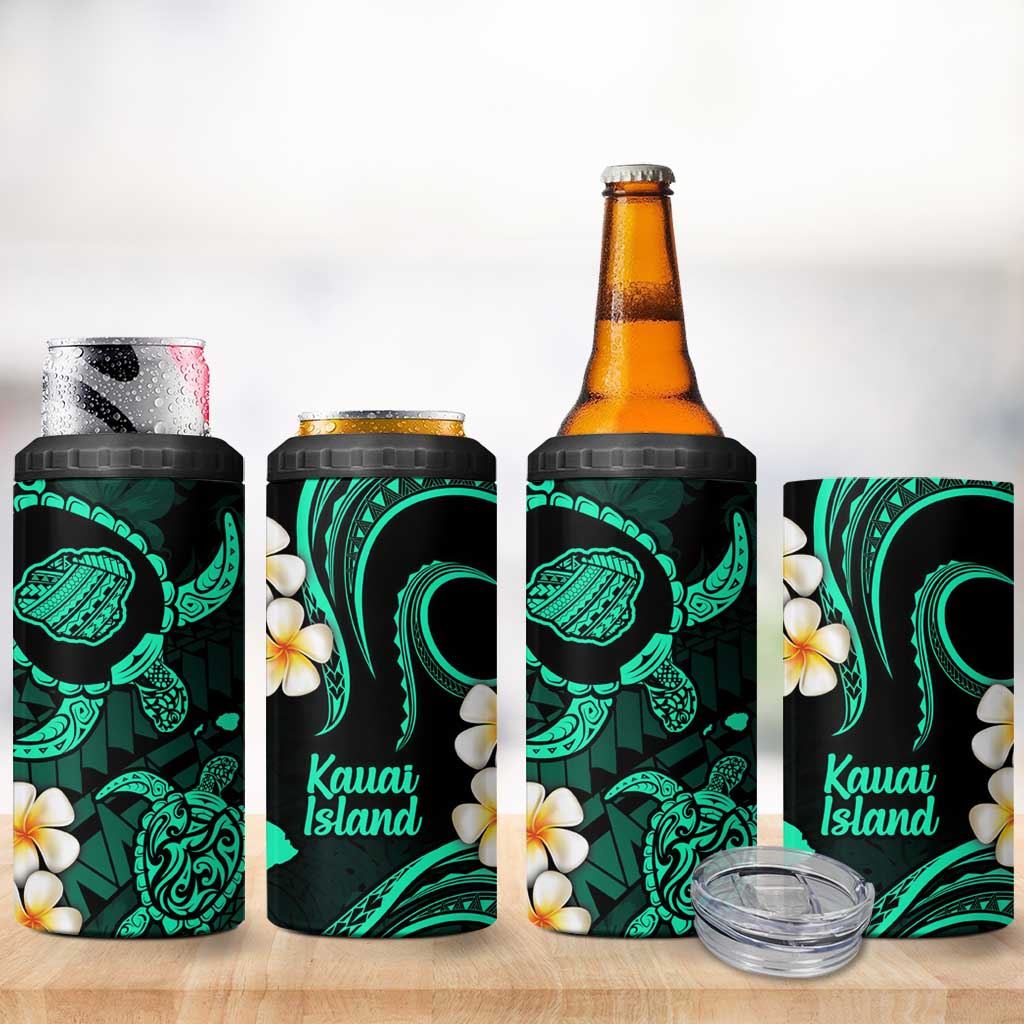 Hawaii Kauai Islands Pacific Plumeria 4 in 1 Can Cooler Tumbler Turquoise Polynesian Tattoo