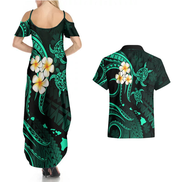 Polynesian Hawaii Couples Summer Maxi Dress and Hawaiian Shirt Kauai I