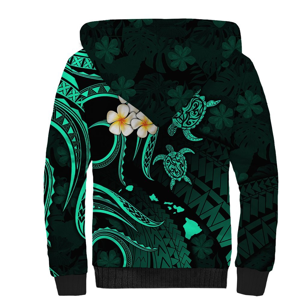 Polynesian Hawaii Sherpa Hoodie Kauai Islands with Pacific Plumeria Turquoise Vibe LT9 - Polynesian Pride