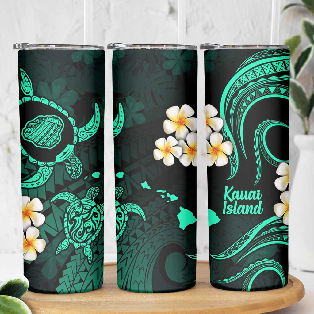 Hawaii Kauai Islands Pacific Plumeria Skinny Tumbler Turquoise Polynesian Tattoo