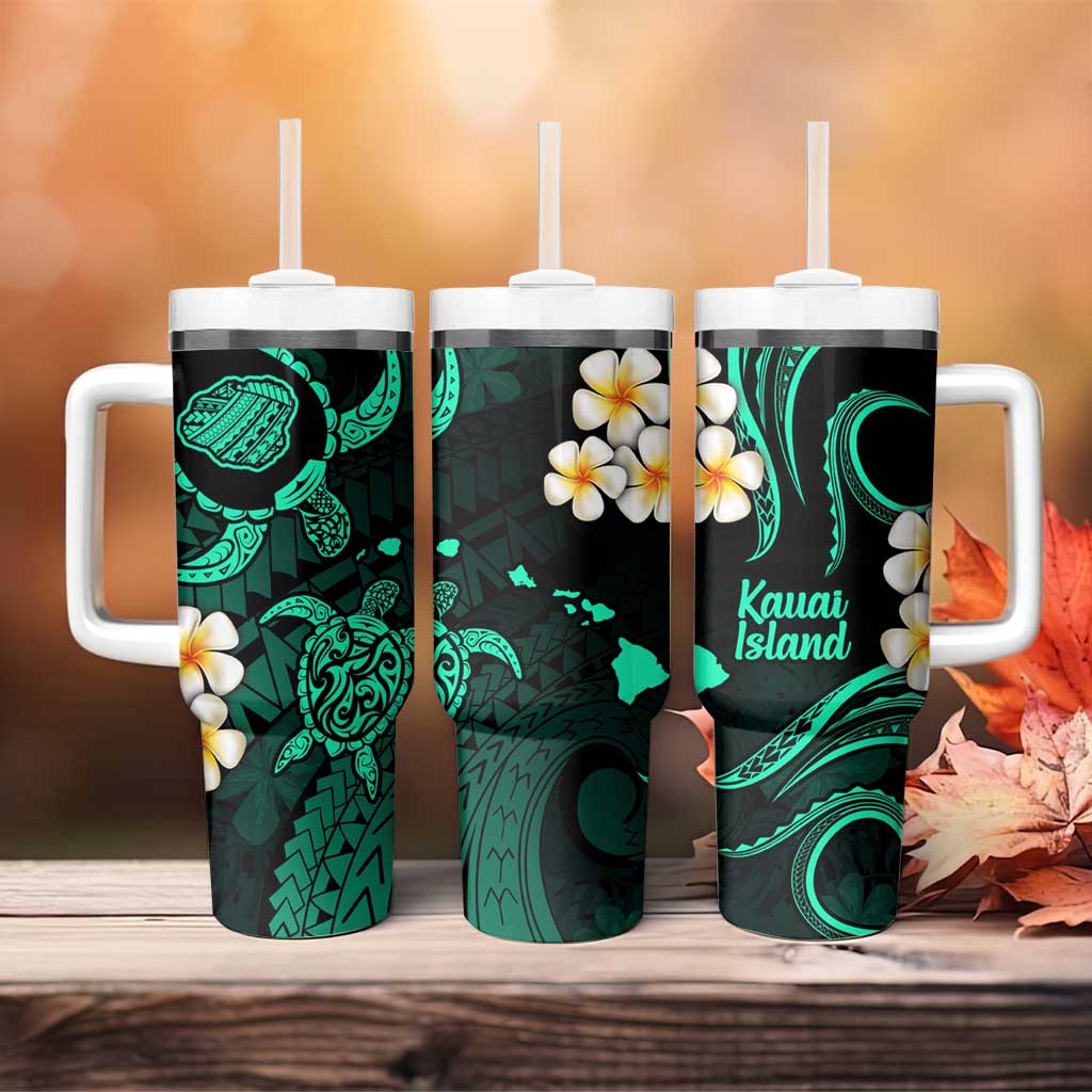 Hawaii Kauai Islands Pacific Plumeria Tumbler With Handle Turquoise Polynesian Tattoo