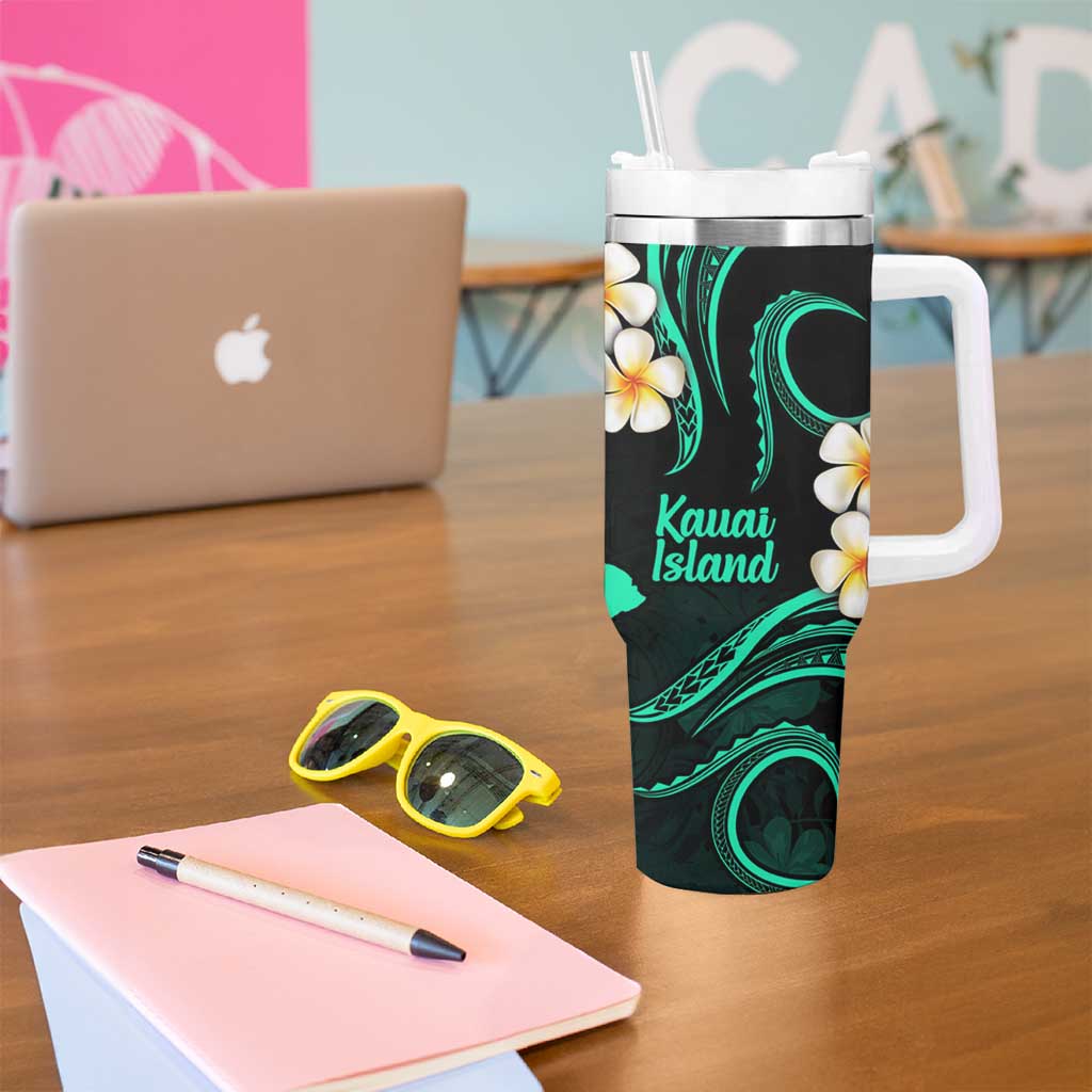 Hawaii Kauai Islands Pacific Plumeria Tumbler With Handle Turquoise Polynesian Tattoo