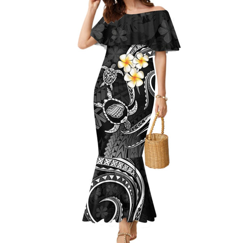 Polynesian Hawaii Mermaid Dress Kauai Islands with Pacific Plumeria White Vibe
