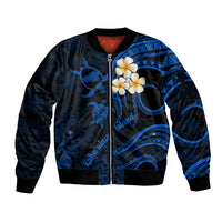 Hawaii Sleeve Zip Bomber Jacket Kahoolawe Islands Polynesian Sunset Plumeria LT9 Unisex Blue - Polynesian Pride