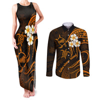 Hawaii Couples Matching Tank Maxi Dress and Long Sleeve Button Shirts Kahoolawe Islands Polynesian Sunset Plumeria Gold Vibe LT9 Gold - Polynesian Pride