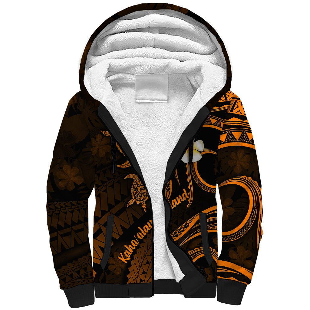 Hawaii Sherpa Hoodie Kahoolawe Islands Polynesian Sunset Plumeria Gold Vibe LT9 Unisex Gold - Polynesian Pride