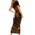 Hawaii Short Sleeve Bodycon Dress Kahoolawe Islands Polynesian Sunset Plumeria Gold Vibe LT9 - Polynesian Pride