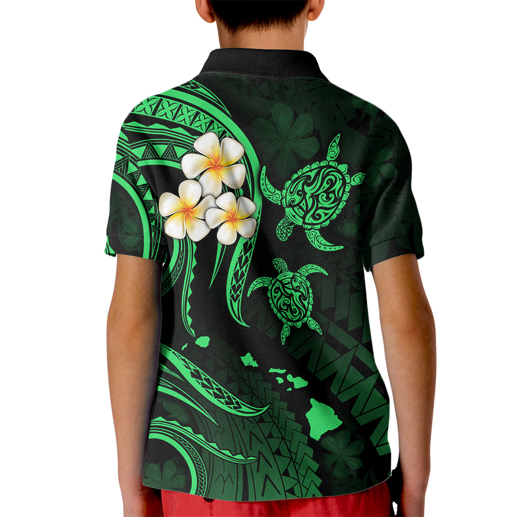 Hawaii Kid Polo Shirt Kahoolawe Islands Polynesian Sunset Plumeria Green Vibe LT9 - Polynesian Pride