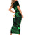 Hawaii Short Sleeve Bodycon Dress Kahoolawe Islands Polynesian Sunset Plumeria Green Vibe LT9 - Polynesian Pride