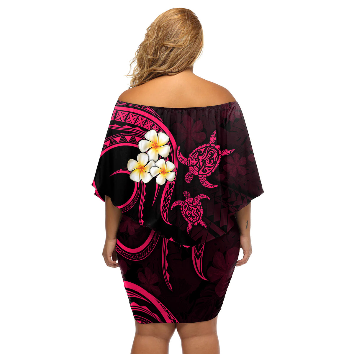 Hawaii Off Shoulder Short Dress Kahoolawe Islands Polynesian Sunset Plumeria Pink Vibe LT9 - Polynesian Pride