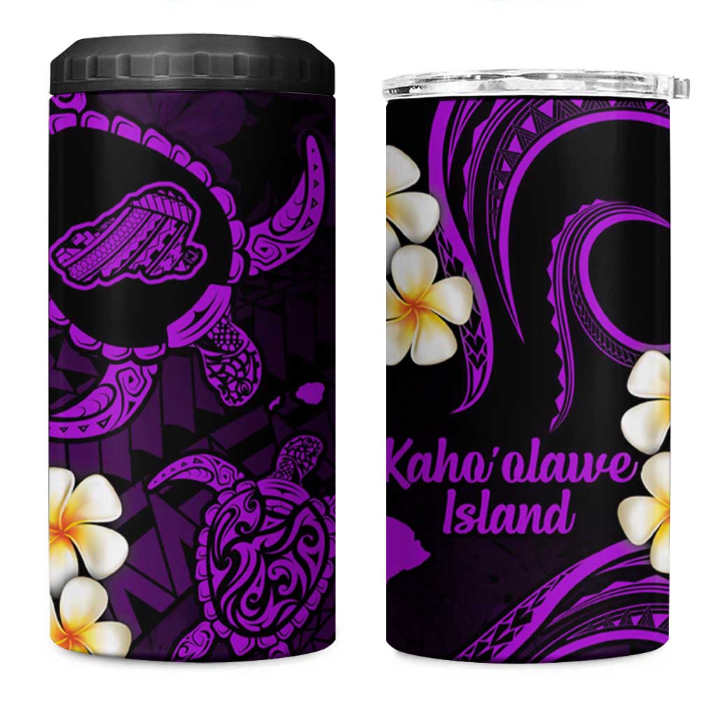 Hawaii Kahoolawe Islands Pacific Plumeria 4 in 1 Can Cooler Tumbler Purple Polynesian Tattoo