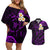 Polynesian Hawaii Couples Off Shoulder Short Dress and Hawaiian Shirt Kahoolawe Islands with Pacific Plumeria Purple Vibe LT9 Purple - Polynesian Pride