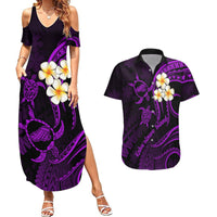 Polynesian Hawaii Couples Summer Maxi Dress and Hawaiian Shirt Kahoolawe Islands with Pacific Plumeria Purple Vibe LT9 Purple - Polynesian Pride