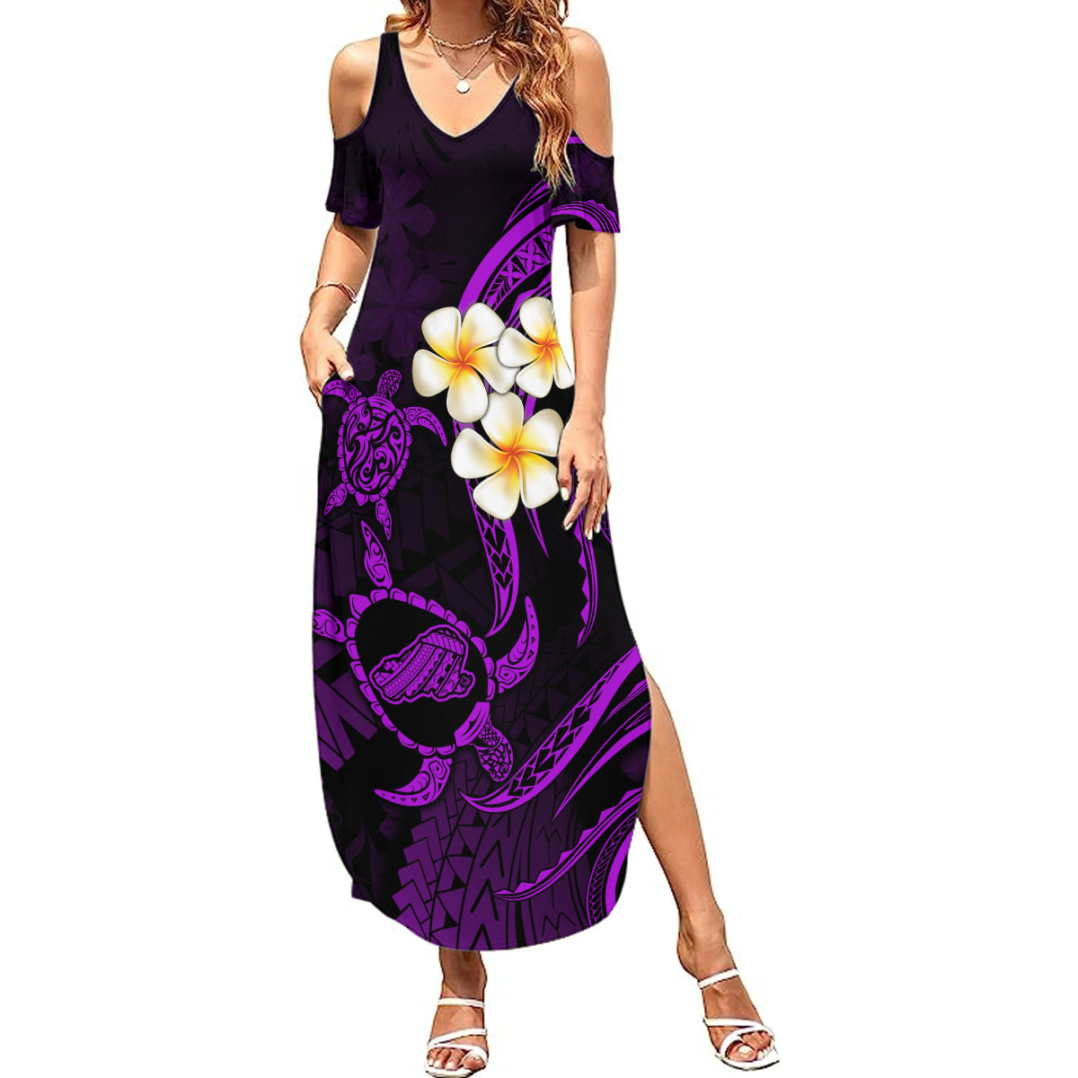 Polynesian Hawaii Summer Maxi Dress Kahoolawe Islands with Pacific Plumeria Purple Vibe LT9 Women Purple - Polynesian Pride
