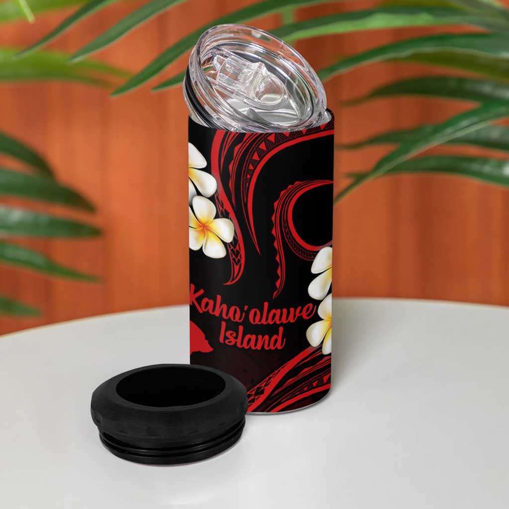 Hawaii Kahoolawe Islands Pacific Plumeria 4 in 1 Can Cooler Tumbler Red Polynesian Tattoo
