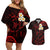 Polynesian Hawaii Couples Off Shoulder Short Dress and Hawaiian Shirt Kahoolawe Islands with Pacific Plumeria Red Vibe LT9 Red - Polynesian Pride